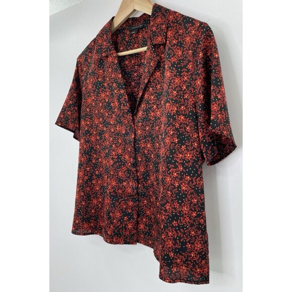Halogen Women’s Black Floral‎ Satin Collared Button Up Blouse Size Small - Picture 3 of 9